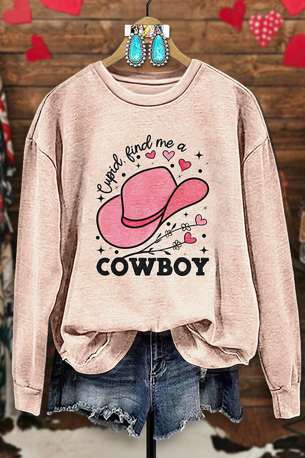 Retro Western Hat Heart Print Sweatshirt