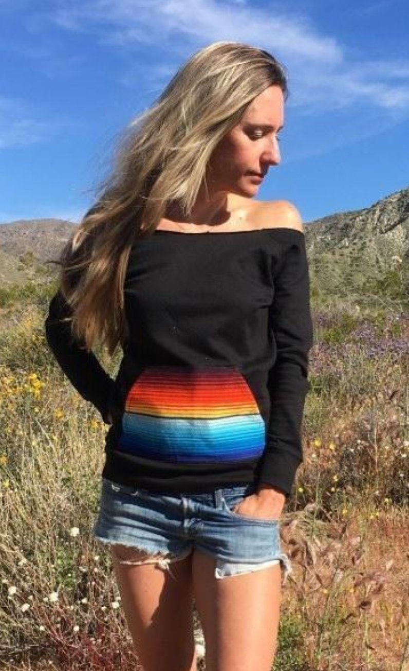 Black Off The Shoulder Sweatshirt with Serape Pocket