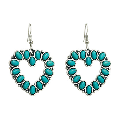 Personality Hollow Heart Turquoise Earrings