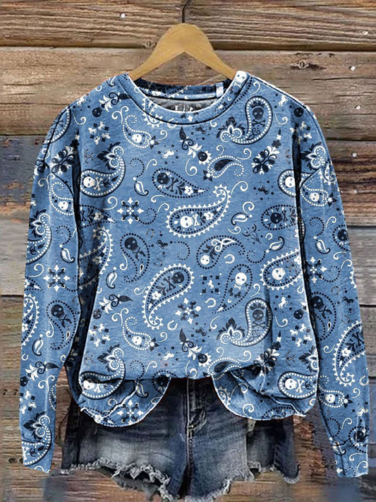 Skull and Paisley Art Print Casual Sweatshirt