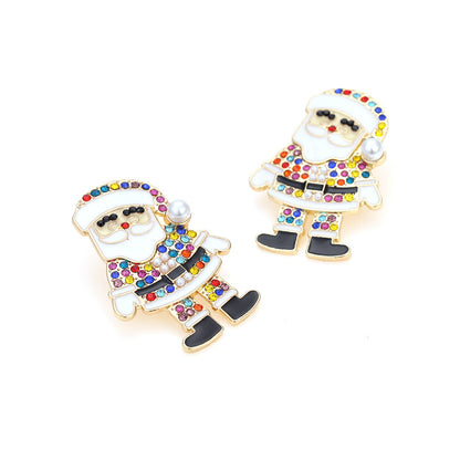 Multi Colored Rhinestone Santa Claus Earrings