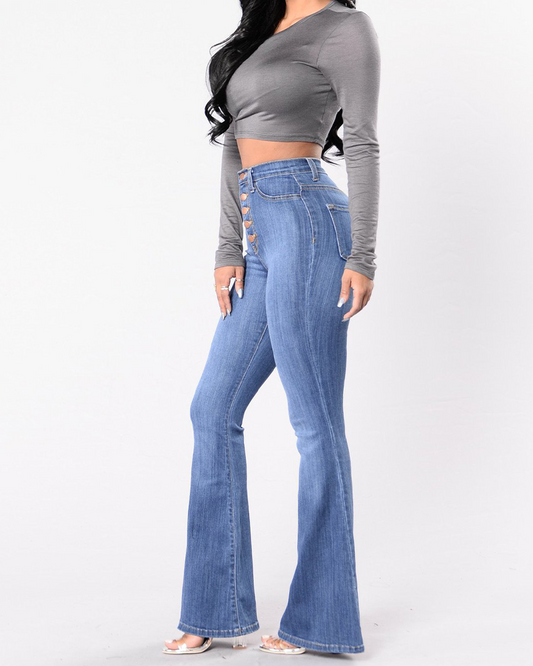 Slim Fit High Waisted Butt Lifting Denim Bell Bottoms