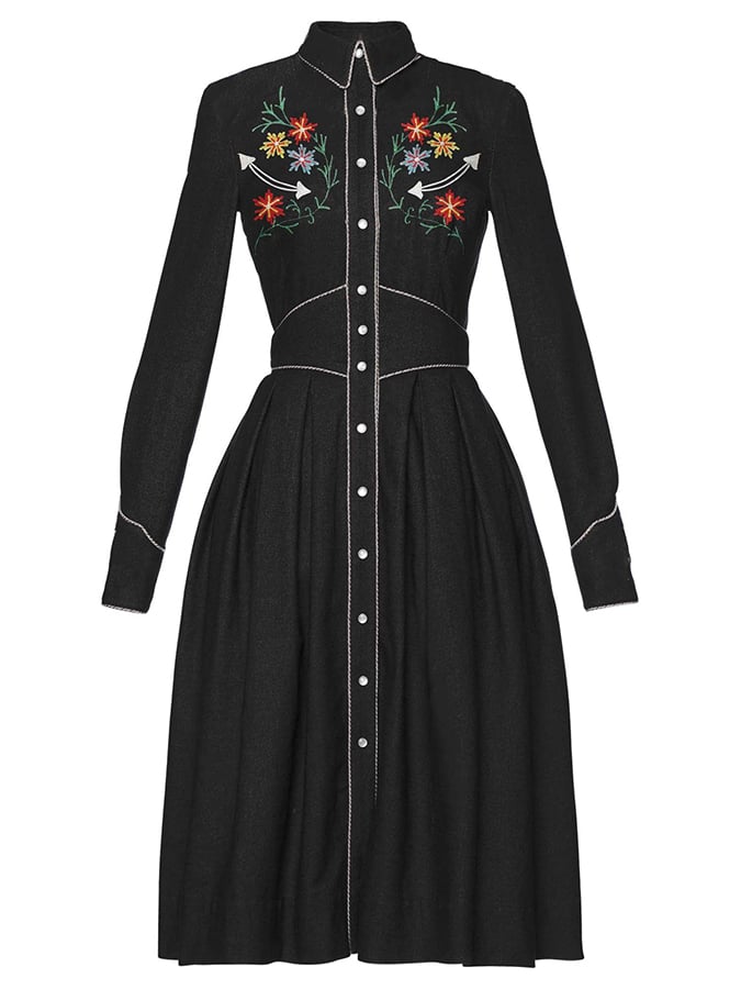 Women'S Vintage Western Flower Cowboy Print Shirt Dress