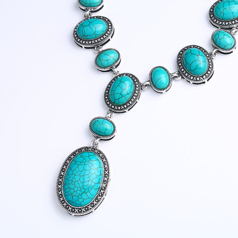 Carved Turquoise Pendant Necklace-0520