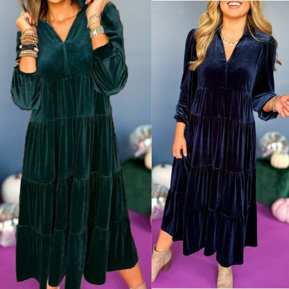 2024 New Sale 🎁🎄V Neck Velvet Dress