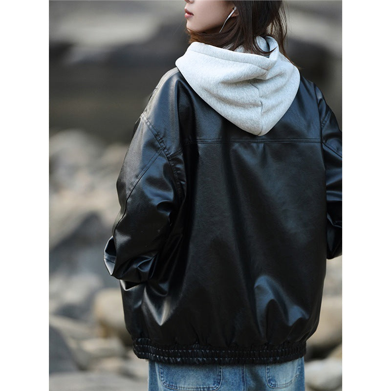 Vintage Pilot Leather Jacket Men And Women Casual Loose Stand Collar Leather Motorcycle Jacket