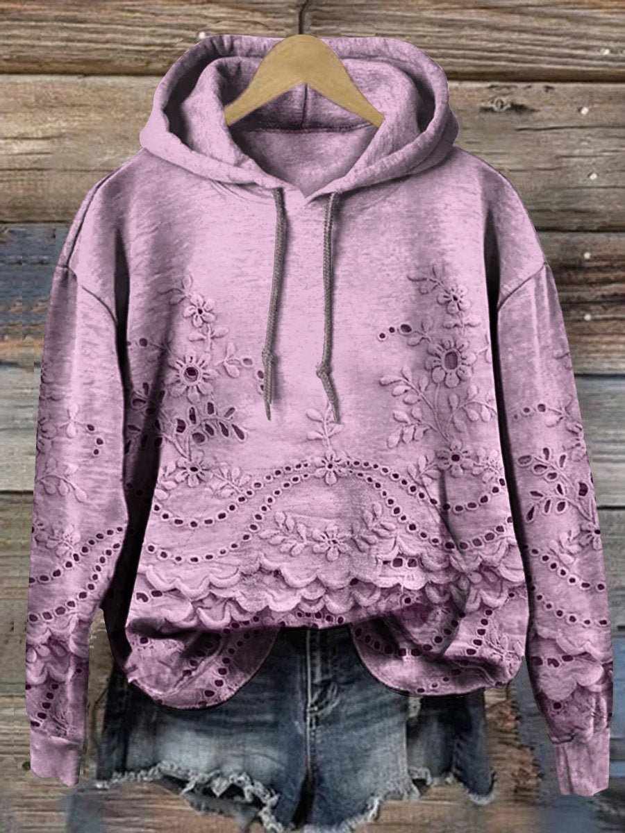 Women's Floral Textured Art Patterns Prints Casual Pocket Hooded Sweatshirt