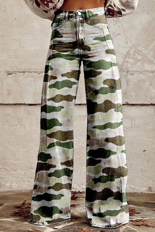 Western Camouflage Print Wide Leg Pants