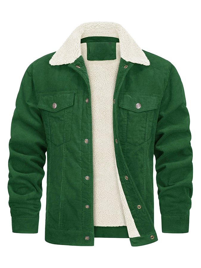 Men's Casual Fleece Lined Lapel Corduroy Trucker Jacket