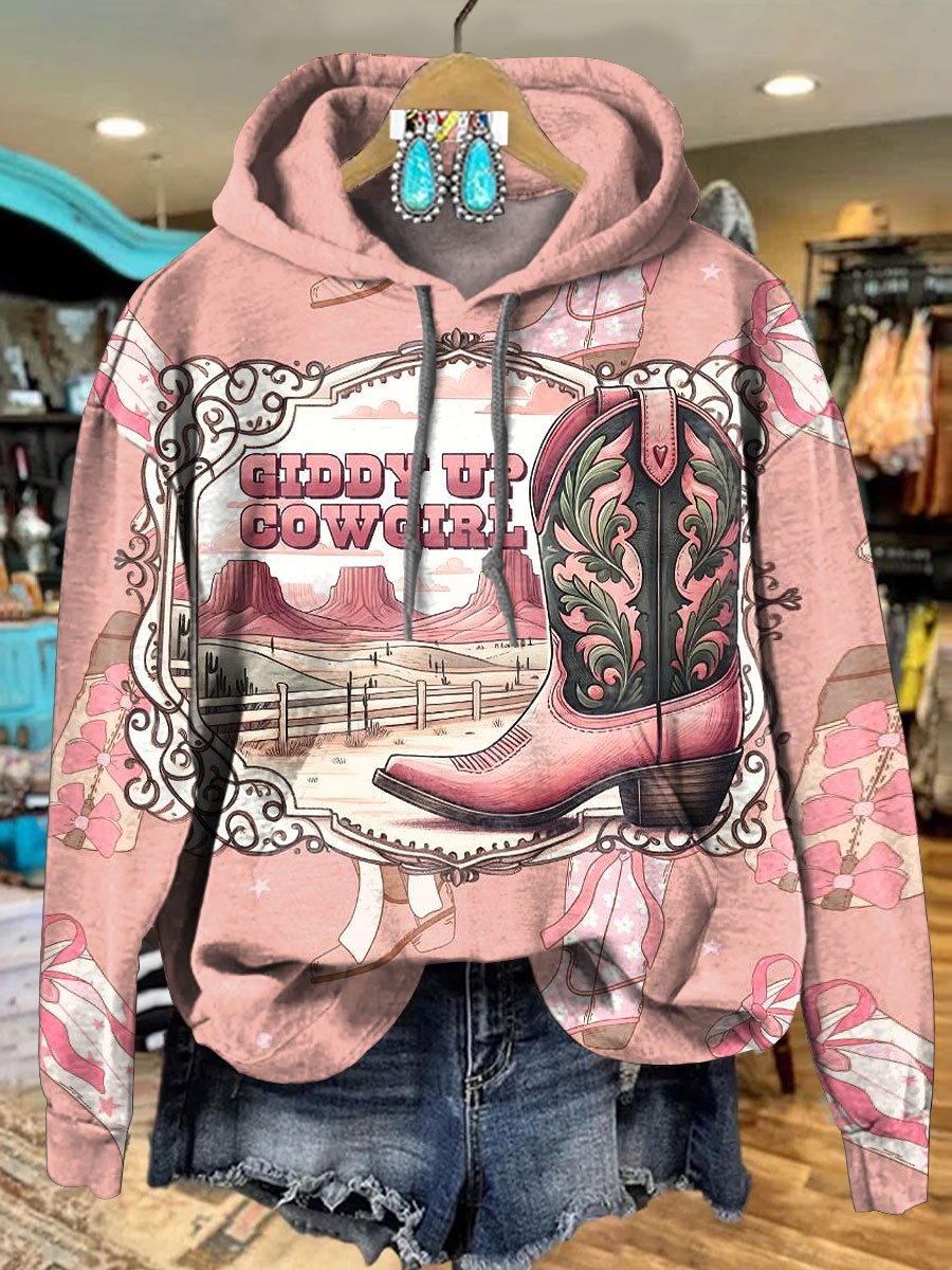 Cowboy Pink Boots Art Casual Hoodie Sweatshirt