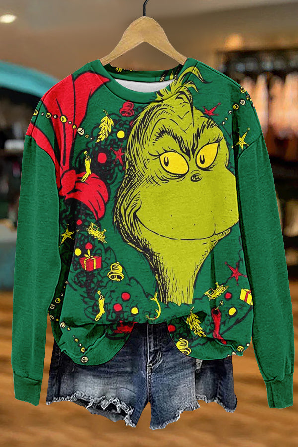 Funny Christmas Grinch Print Sweatshirt