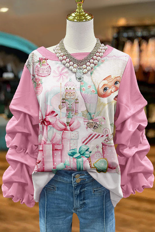 Sweet Christmas Nutcracker Print Pleated Sweatshirt