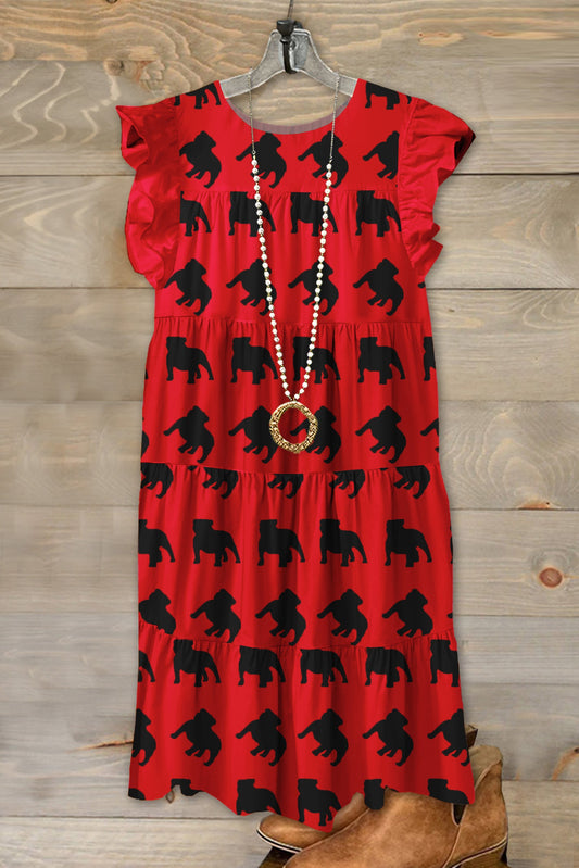 Classic Georgia Bulldog Print Fly Sleeve Dress