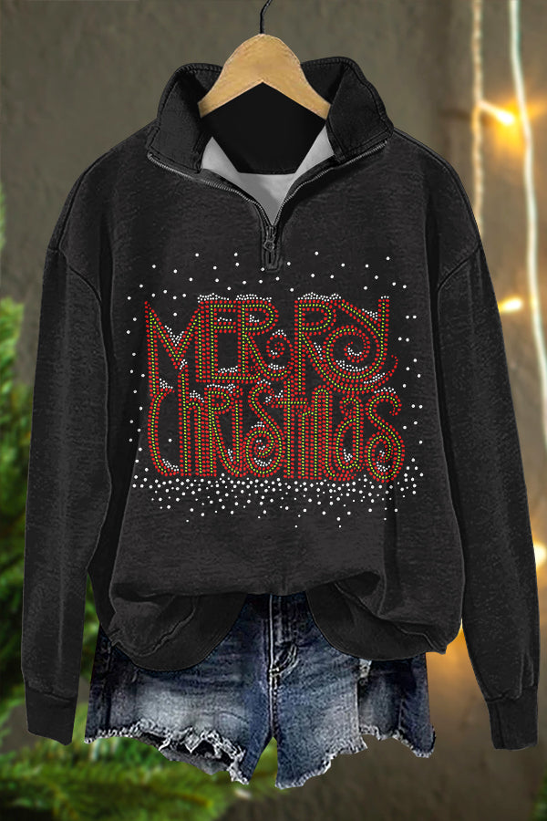 Shiny Merry Christmas Print Sweatshirt