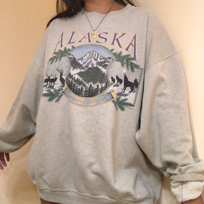 Vintage Casual Long-sleeved ALASKA Printed Sweatshirt