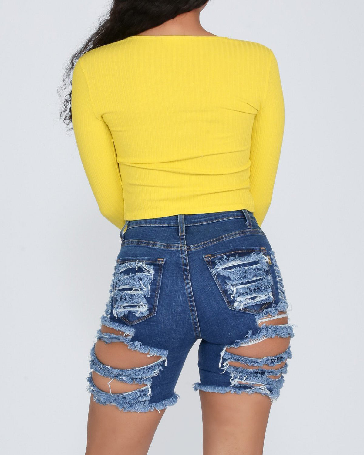 High Waist Ripped Stretch Denim Shorts Women