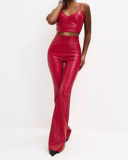 PU High-Waisted Trousers Bright