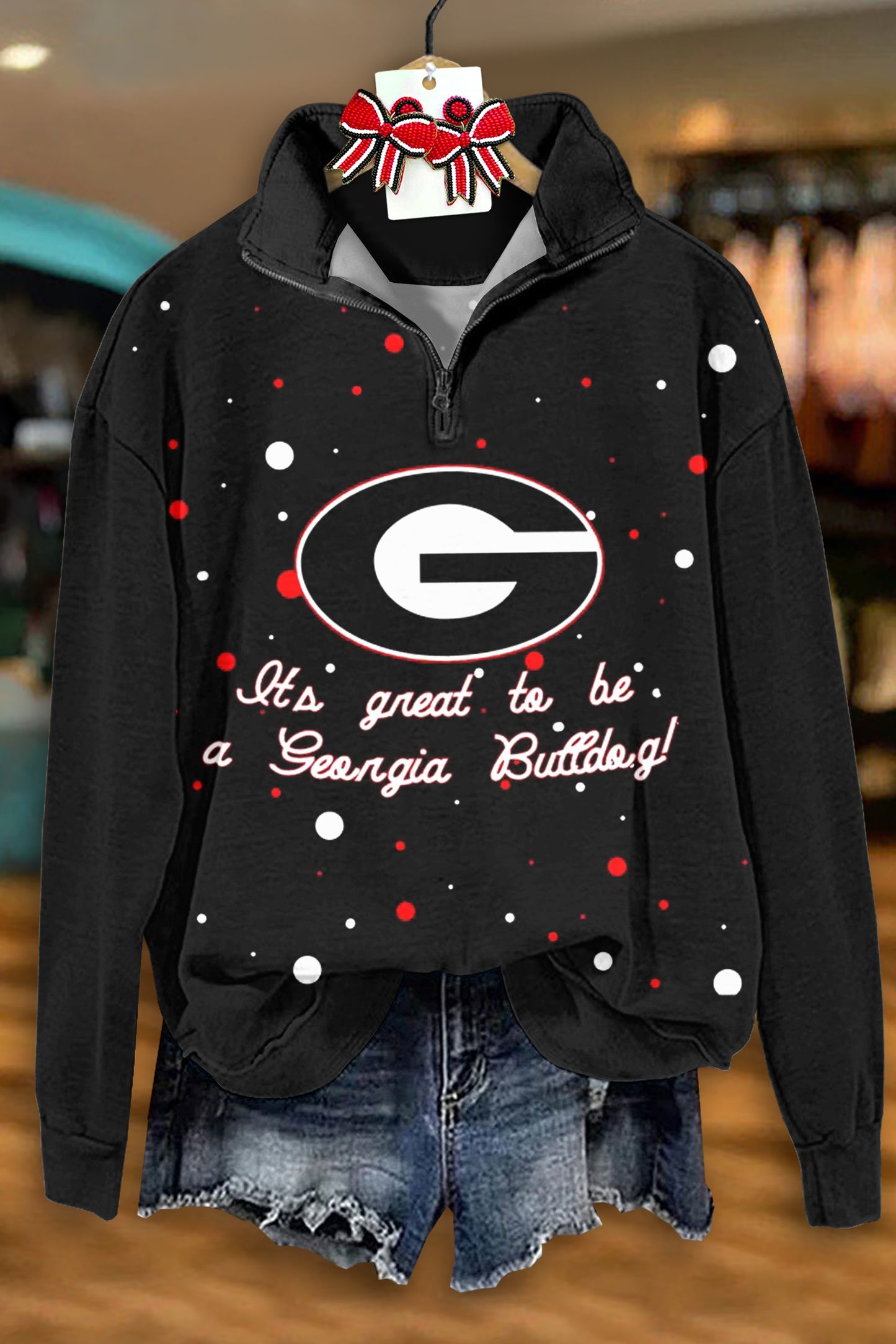 Casual Georgia Bulldog Print Zip-Up Sweatshirt