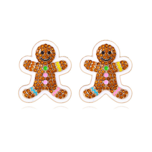 Cute Colored Alloy Christmas Gingerbread Man Earrings