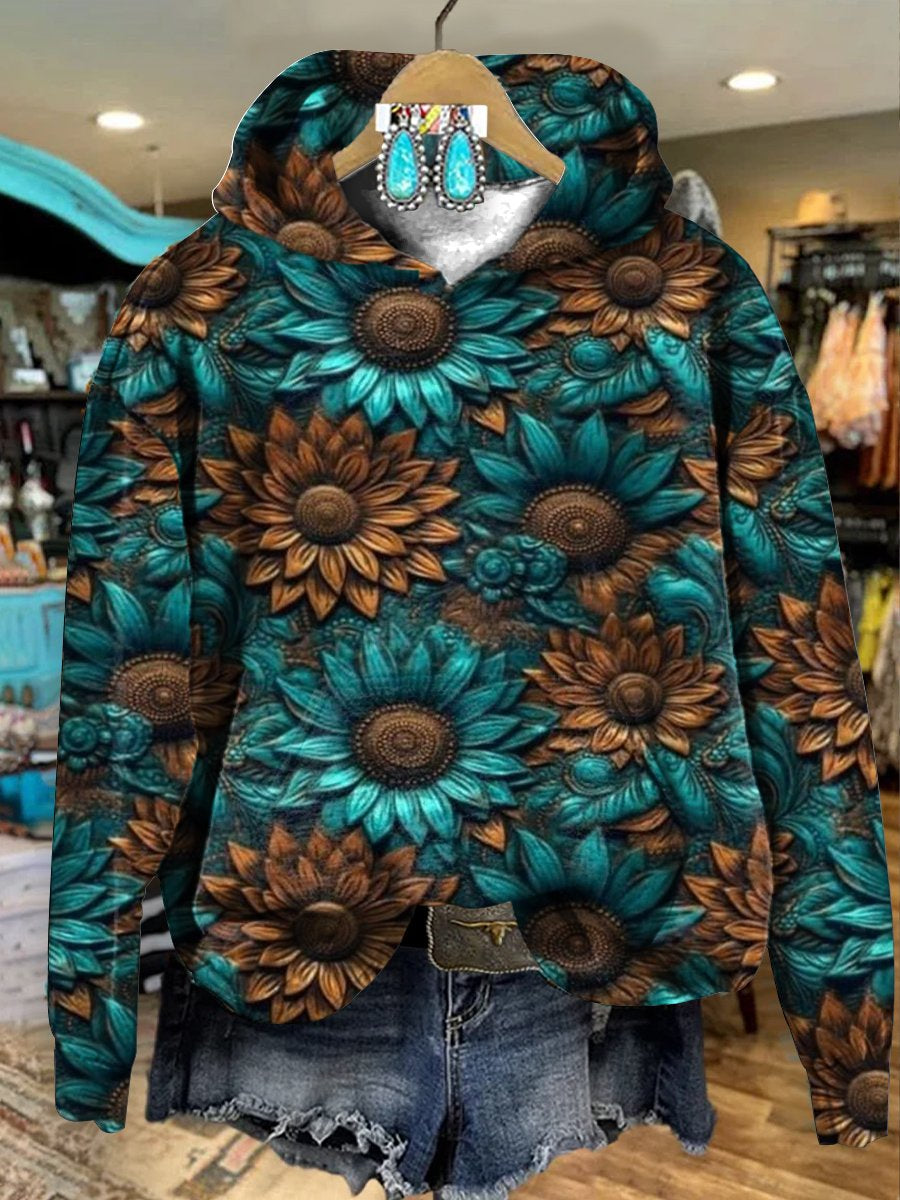 Vintage Flower Art Print Casual Hoodie Sweatshirt