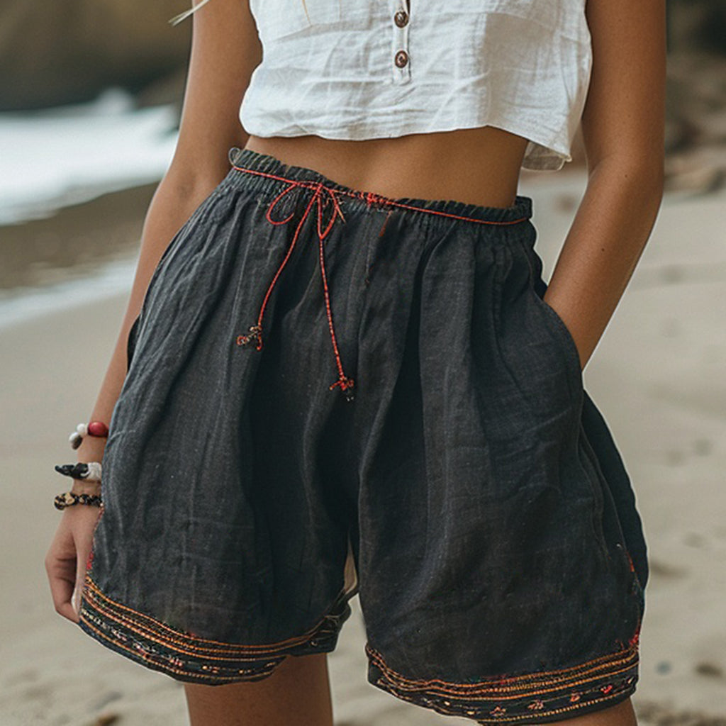 Retro Ethnic Casual Linen Shorts Style Shorts