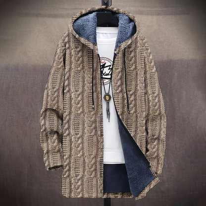 Men's Vintage Knitted Graphic Art Comfort Plush Hooded Coat