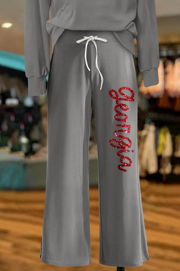 Shiny Gameday Georgia Print Wide Leg Pants