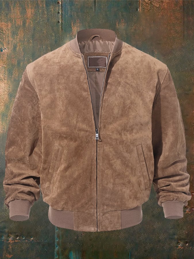 Men's Vintage Suede Pocket Stand Collar Outdoor Jacket