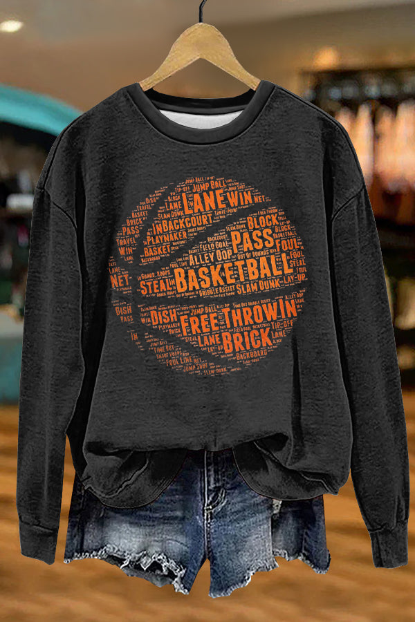 Stylish Gameday Basketball Print Sweatshirt