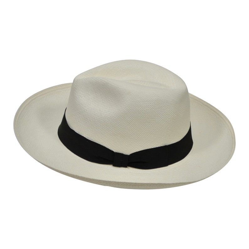 Genuine Panama Hat - Black Band - Wide Brim Classic Summer Fedora - White Toquilla Straw - Handwoven in Ecuador - GPH - HatBox Included-FREE SHIPPING