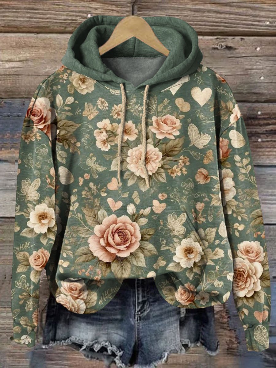 Vintage Floral Art Print Casual Sweatshirt