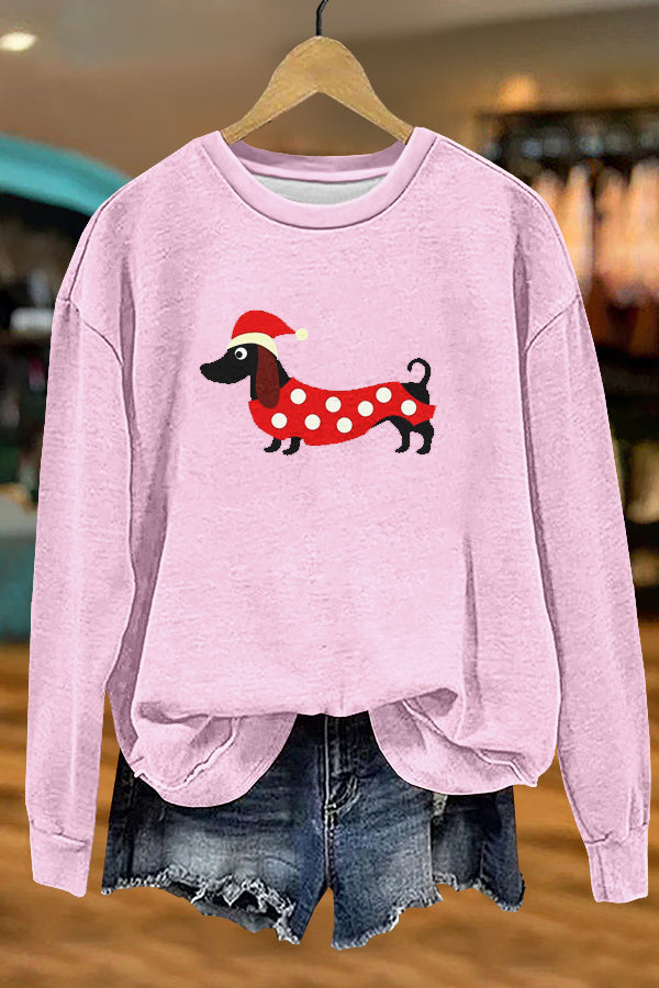 Cute Christmas Dachshund Print Sweatshirt