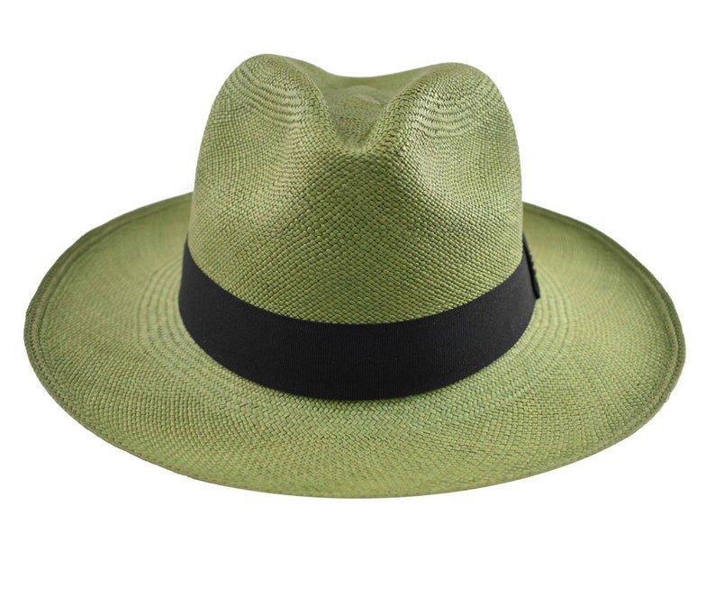 Green Classic Fedora | Genuine Panama Hat | Toquilla Straw | Handwoven in Ecuador - EA - HatBox Included