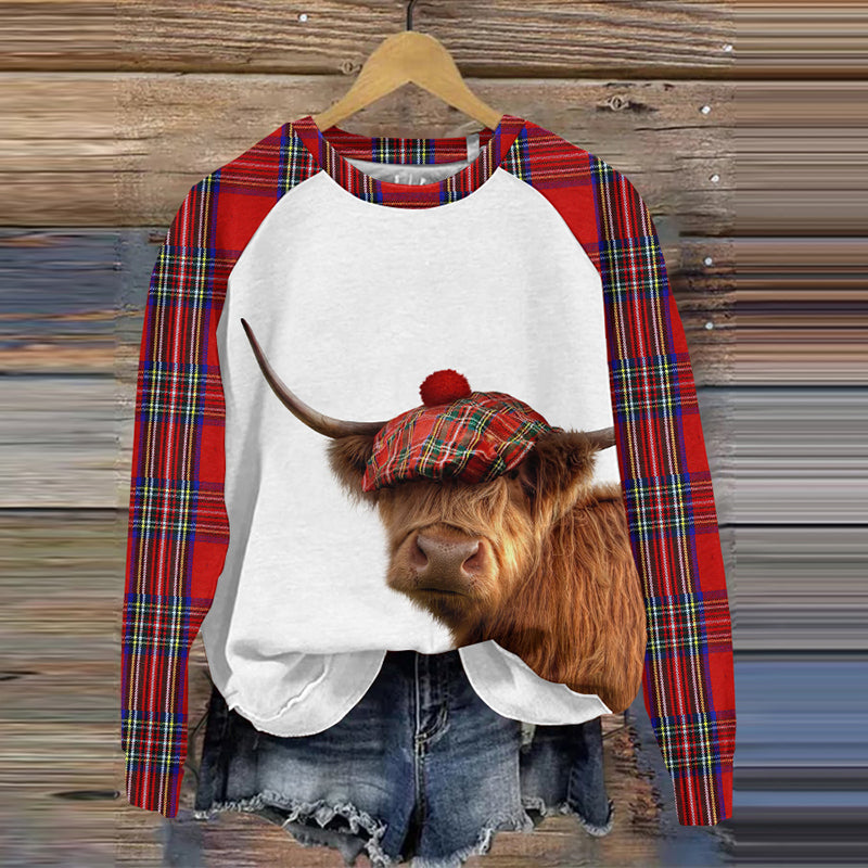 Women's Christmas Highland Cow Print Casual Sweatshirt