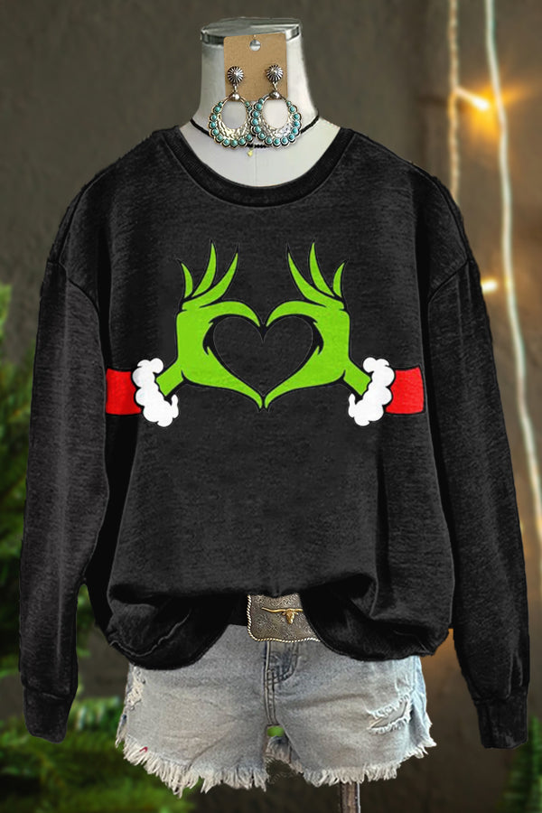 Classic Christmas Grinch Print Sweatshirt