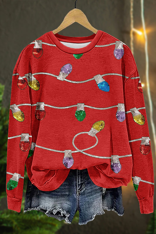 Shiny Christmas Lights Print Sweatshirt