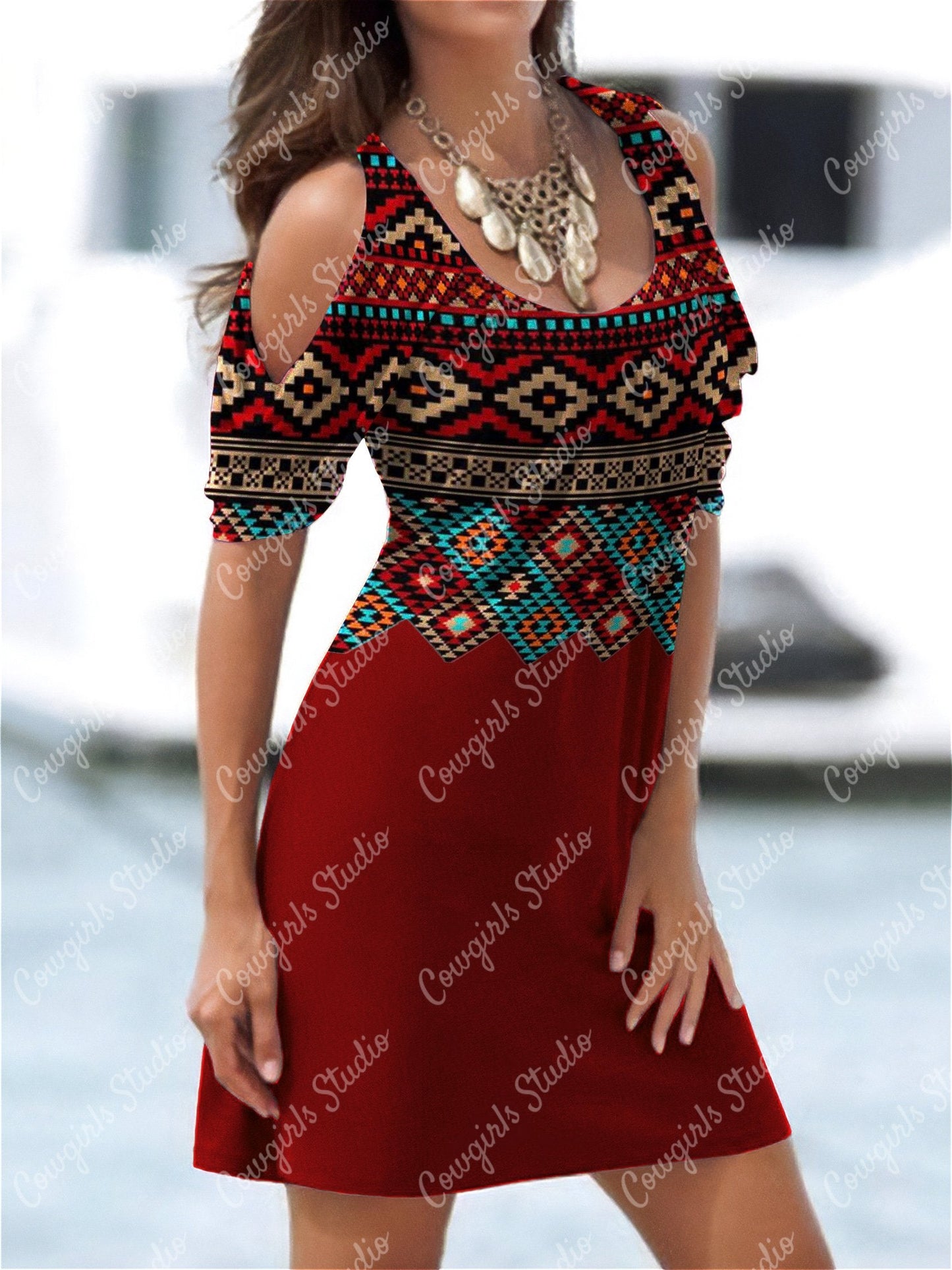 Western Style Print Ladies Casual Dress