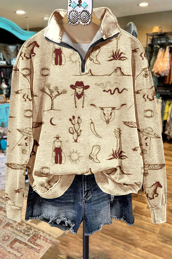 Classic Contrast Western Print Sweatshirt