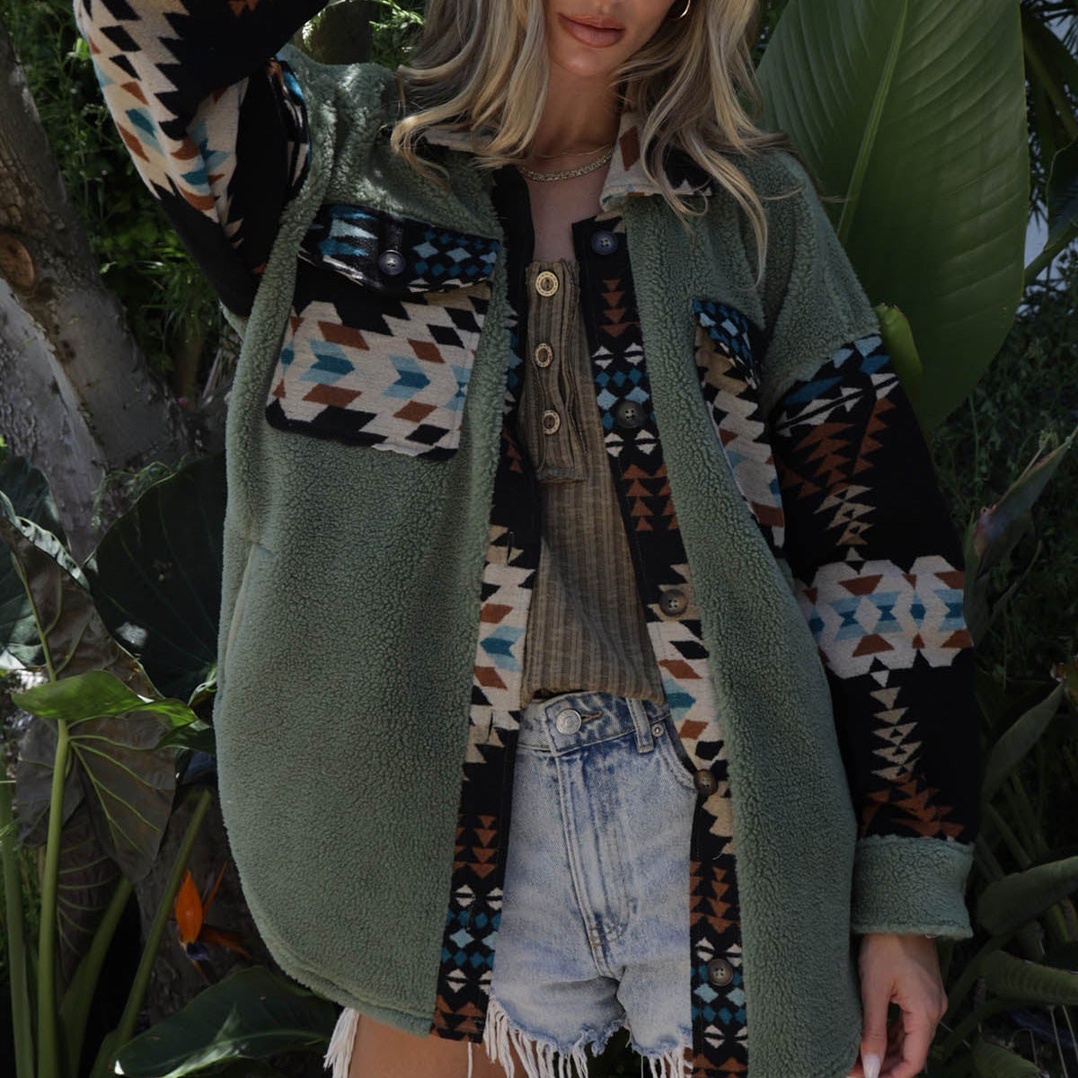 Women's Lamb's Wool Aztec Print Jacket