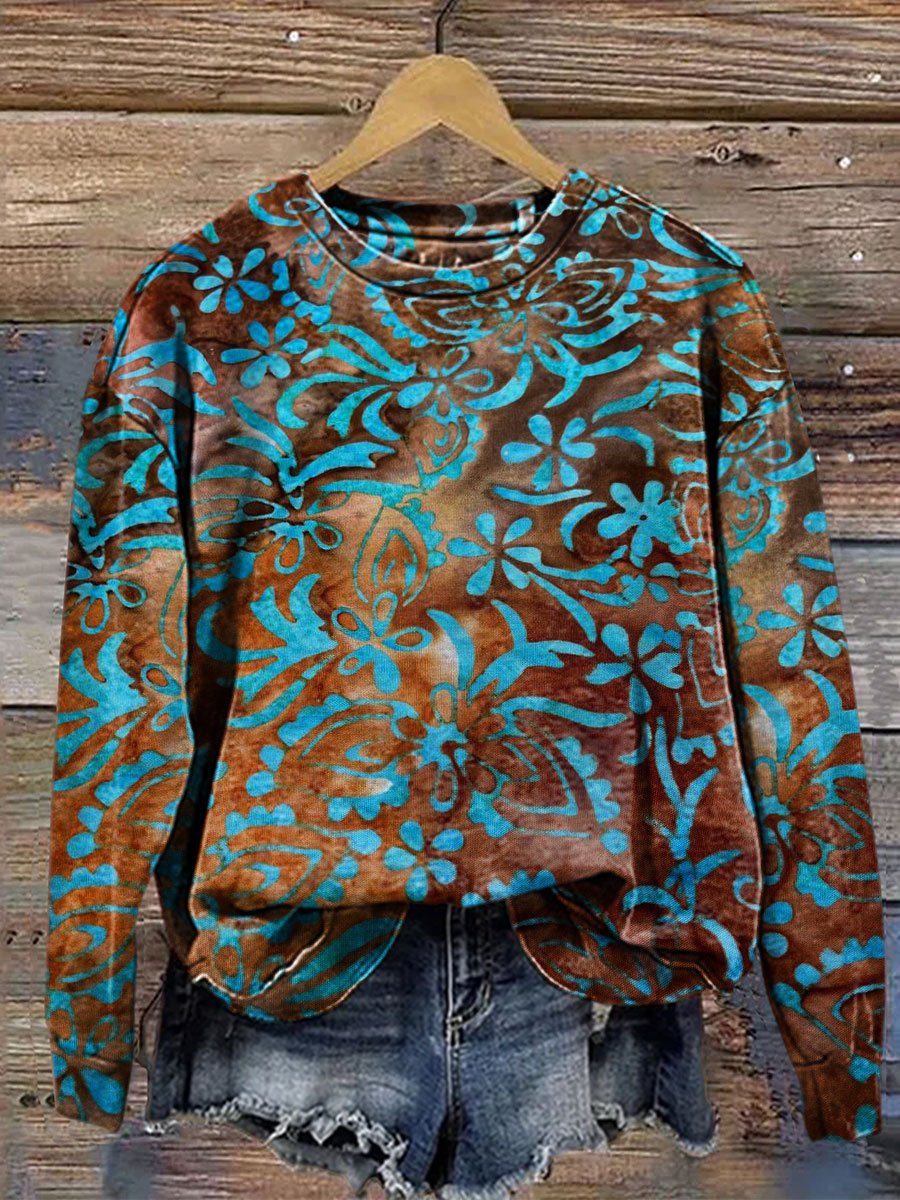 Retro  Print  Casual Sweatshirt