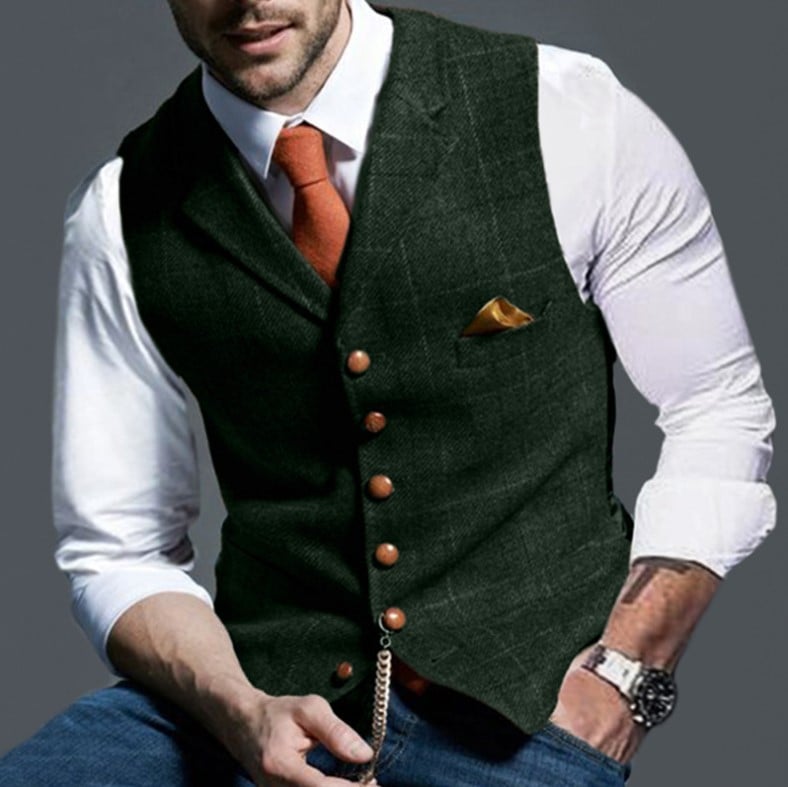 Men'S Fashion Casual Plaid Slim Vest