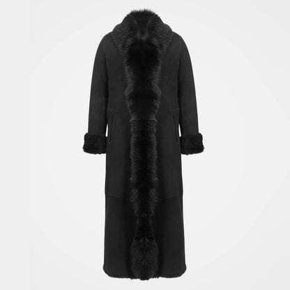 Women's Vintage Suede Fleece Full Length Shearling Jacket Afghan Coat