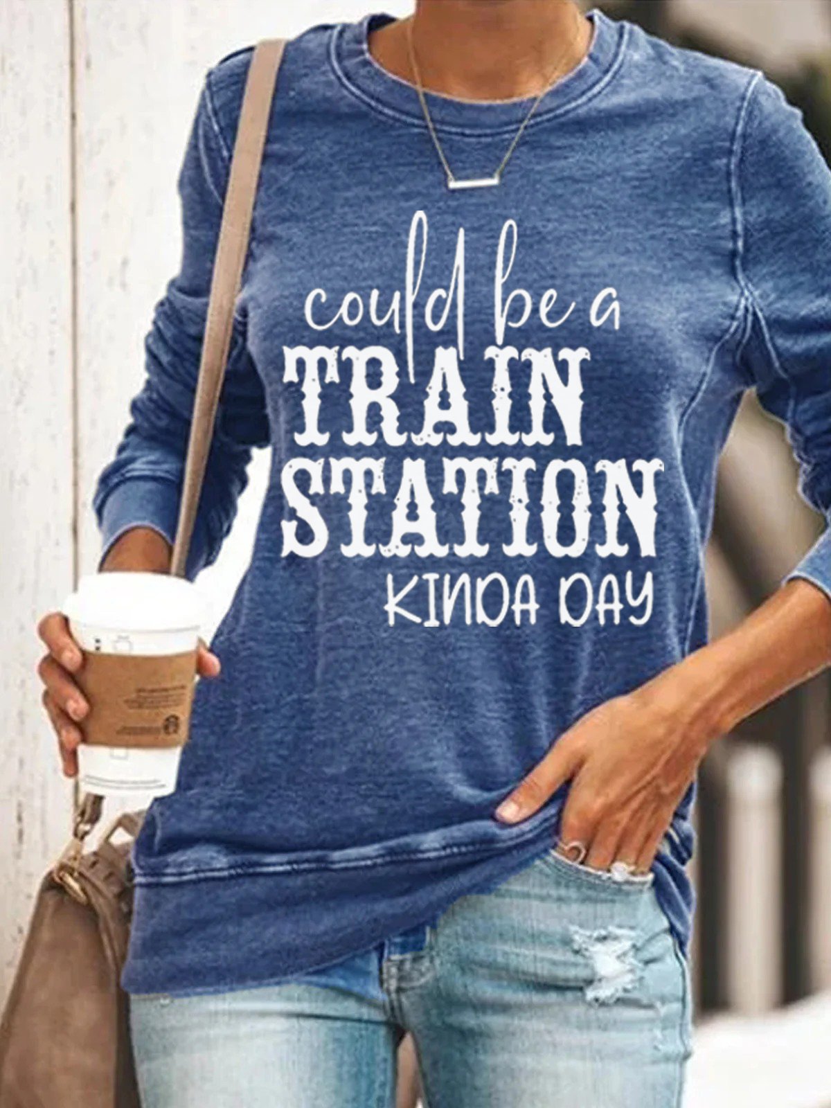 Women's Could Be A Train Station Kinda Day Print Sweatshirt