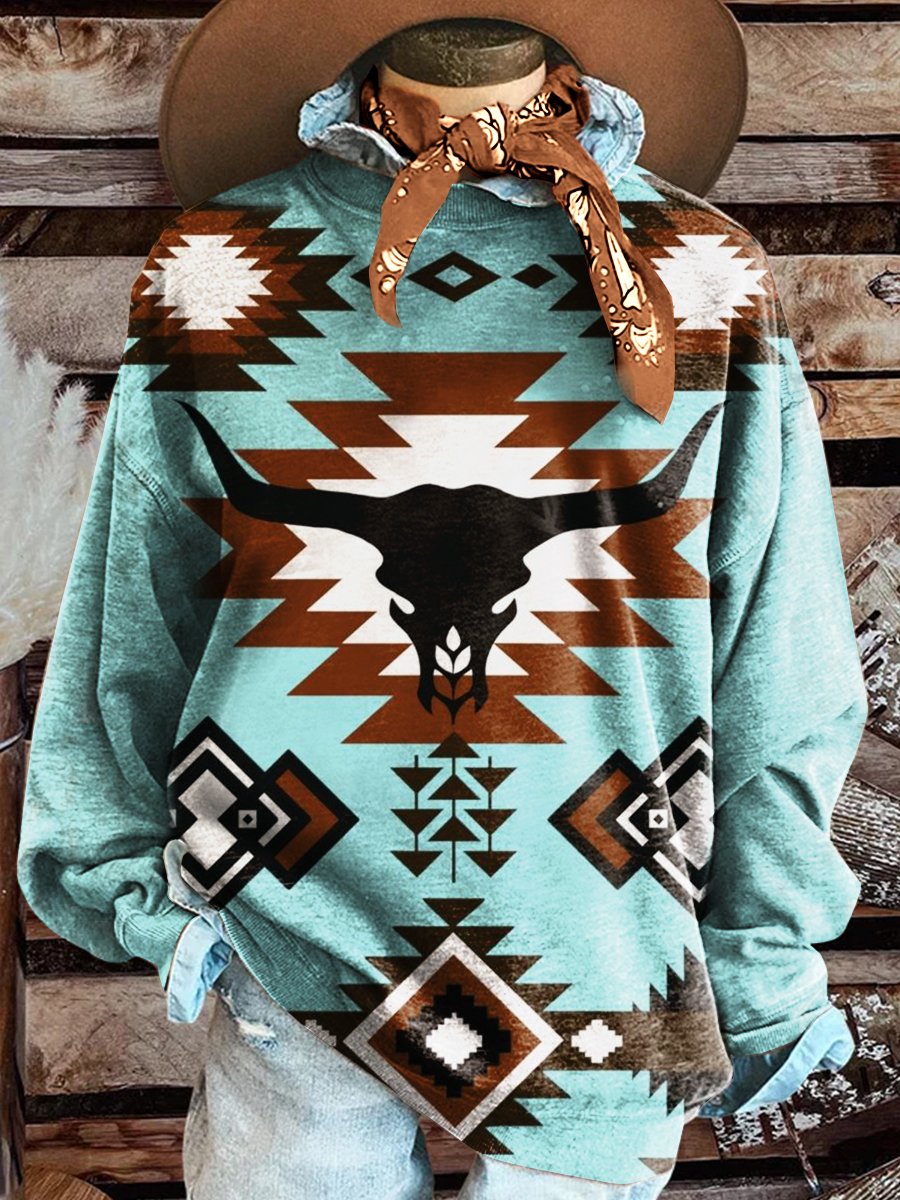 Western Print Casual Sweatshirt