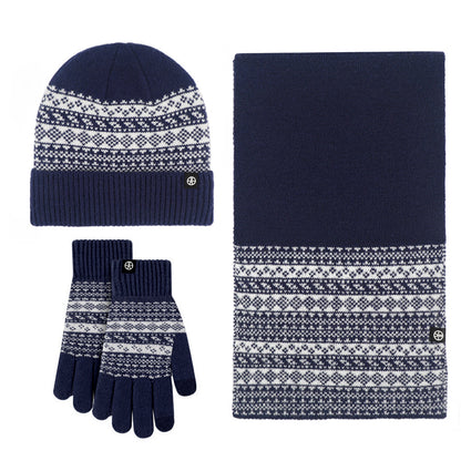 Unisex Christmas Snowflake Hat Gloves Scarf Knitted Set