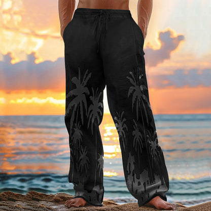 Men's Hawaii Beach Printed Casual Cotton Linen Loose Pants