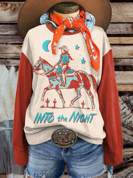 Women's Vintage Cowgirl Art Print Corduroy Sweatshirt