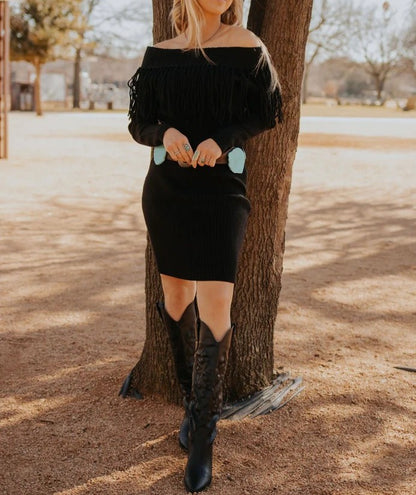 Vintage Long Sleeve Scoop Neck Dress