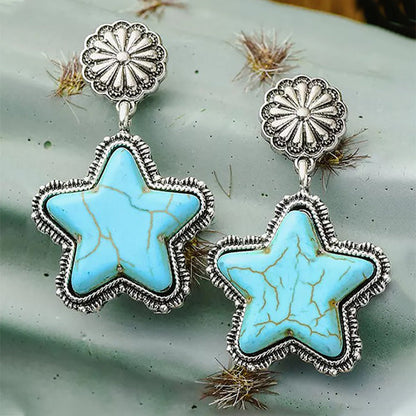 Western Style Large Pentagram Turquoise Earrings