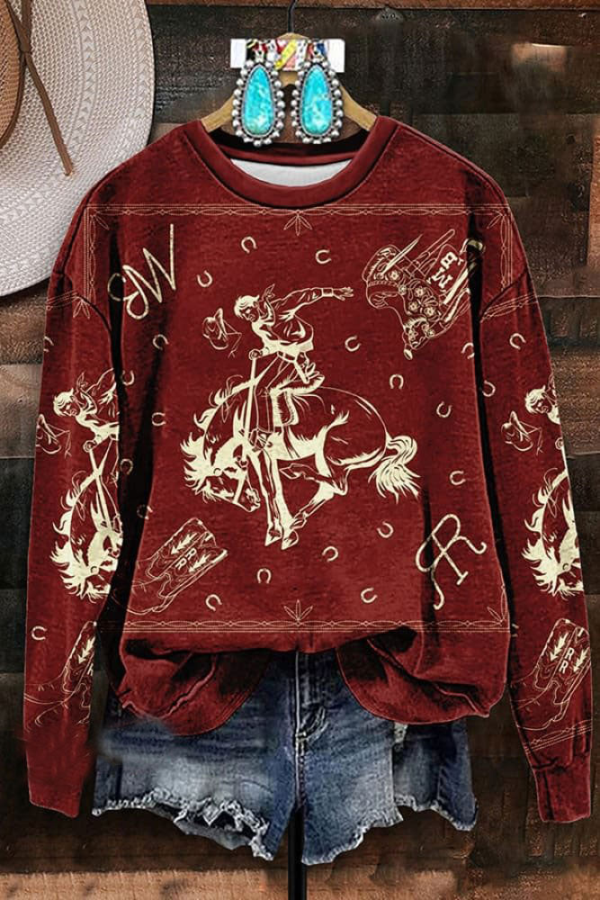 Vintage Western Rodeo Print Sweatshirt